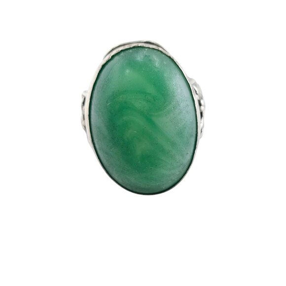 Vintage Decorative Silvertone Glass or Tourmaline Fancy Shank Ring 6.5 (A7077) - Picture 1 of 6